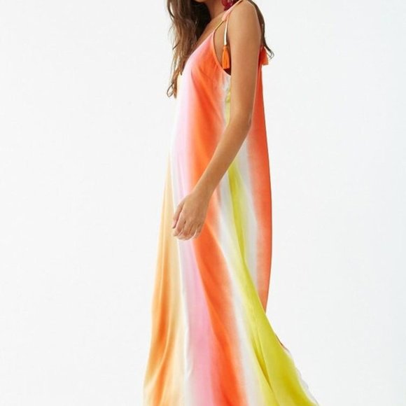 Forever21 Satin Multicolor Ombre Maxi Dress NWT - Picture 3 of 6